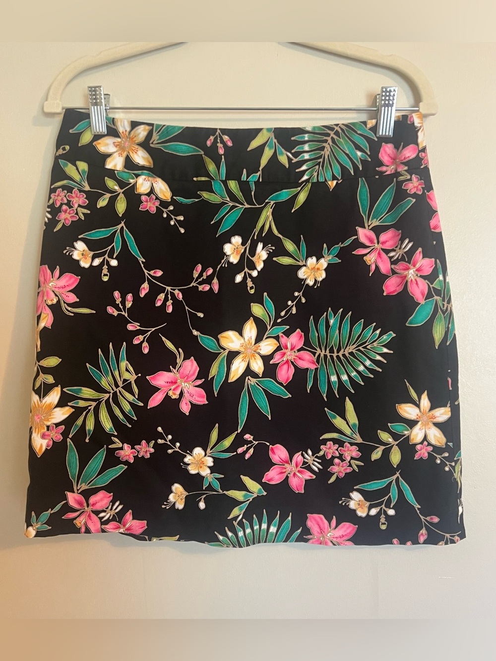 Rafaella Black Floral Mini Skirt with Pink & Green Accents